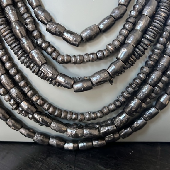 Black Dark Brown Wood Beaded Necklace 8 Strand Rounded Crochet Side Details - Picture 9 of 12